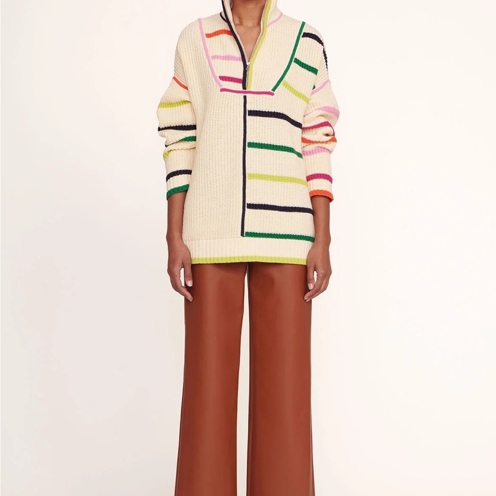 Staud Hampton Striped Cream Sweater with Multicolor Accents